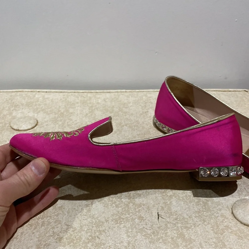 Miu Miu Pink Satin Embroidered Loafers SIZE 38.5